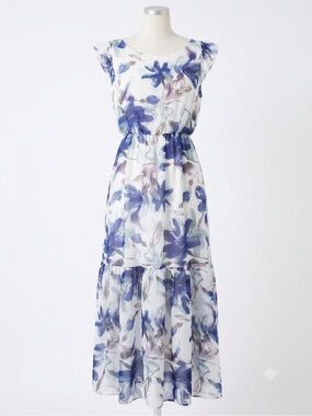 Le Ragazze Italy Silk Floral Maxi Dress Watercolor Flutter Sleeve NEEDS REPAIR